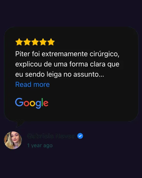 Avaliação 5 estrelas de Gabriela Neves no Google