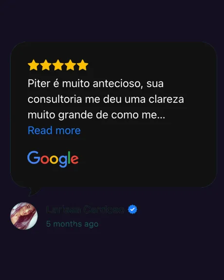 Avaliação 5 estrelas de Larissa Cardoso no Google